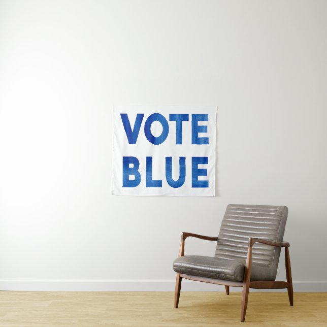 Bold Vote Blue Aquarelltext politisch Wandteppich (Beispiel (Horizontal))