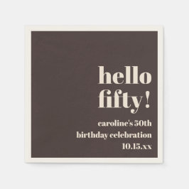 Bold Warm Brown Cute Modern Custom 50th Birthday Serviette