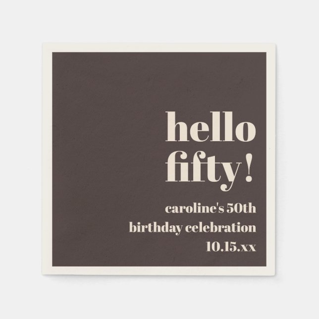 Bold Warm Brown Cute Modern Custom 50th Birthday Serviette (Vorderseite)
