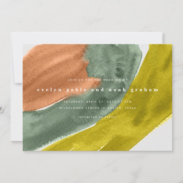 Bold Watercolor Earth Tone Wedding Einladung (Vorderseite)