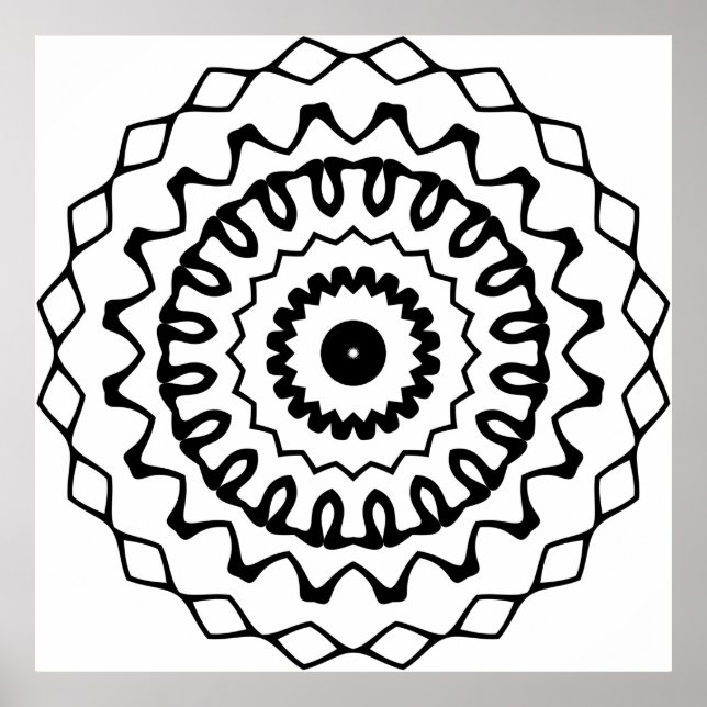 Bold Wavy Ring Mandala with Diamond Border Art Poster (Vorne)