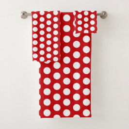 Bold White Polka Dots on Red Badhandtuch Set