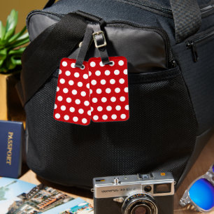 Bold White Polka Dots on Red Gepäckanhänger