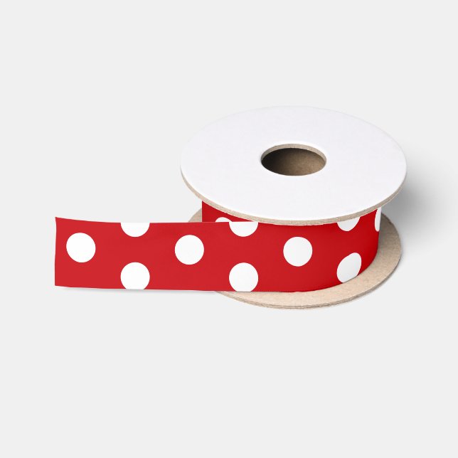 Bold White Polka Dots on Red Satinband (Spule)
