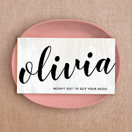 Bold White Wood Script Calligraphy Business Card Visitenkarte