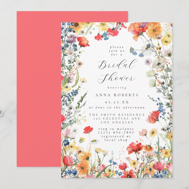 Bold Wildflower Bridal Shower Einladung (Vorne/Hinten)