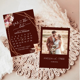 Bold Wine & Blush Watercolor Floral Photo Save The Date