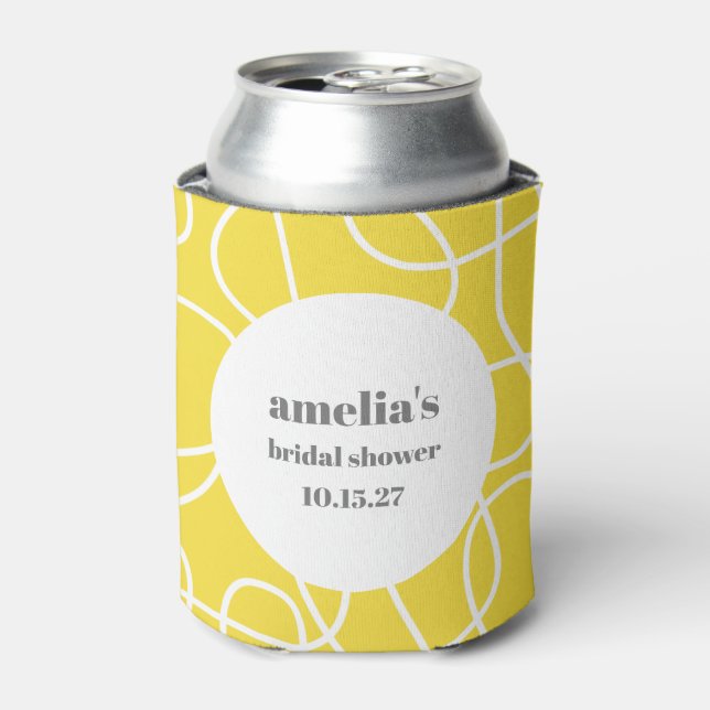 Bold Yellow Abstract Line Art Custom Bridal Shower Dosenkühler (Kanne Vorderseite)