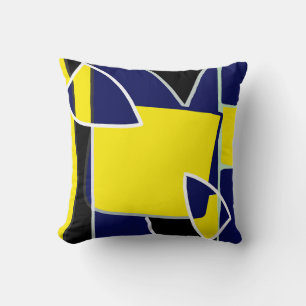 Bold Yellow Blue Abstrakt Black Art Lines Kissen