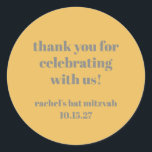 Bold Yellow Gray Custom Niedlich Bat Mitzvah Viele Runder Aufkleber<br><div class="desc">Dicke Typografie Yellow Gray Custom Niedlich Bat Mitzvah Danke klassische Rundaufkleber</div>