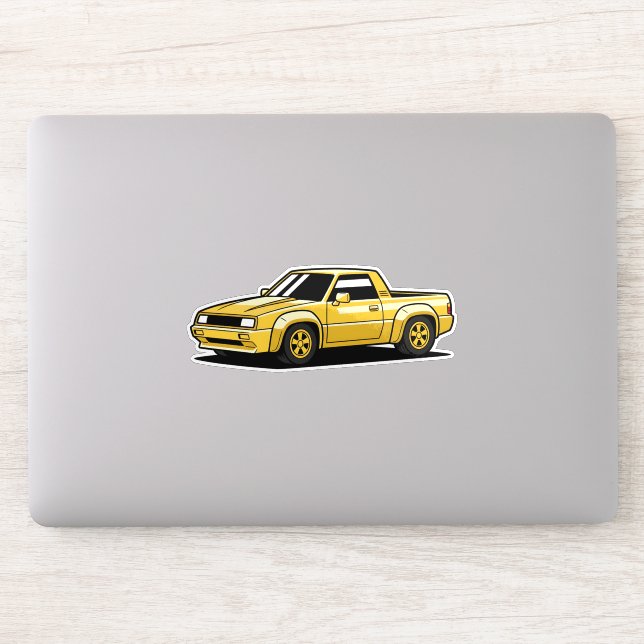 Bold Yellow Pickup Toon Aufkleber (Computer)