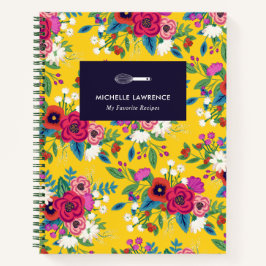 Bold Yellow Red Boho Floral Pattern Notizbuch