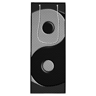 Bold Yin Yang in Carbon Fibre Print Style Geschenktüte Für Weinflaschen