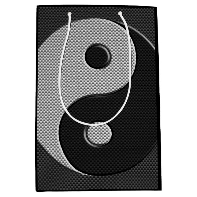 Bold Yin Yang in Carbon Fibre Print Style Mittlere Geschenktüte (Vorderseite)