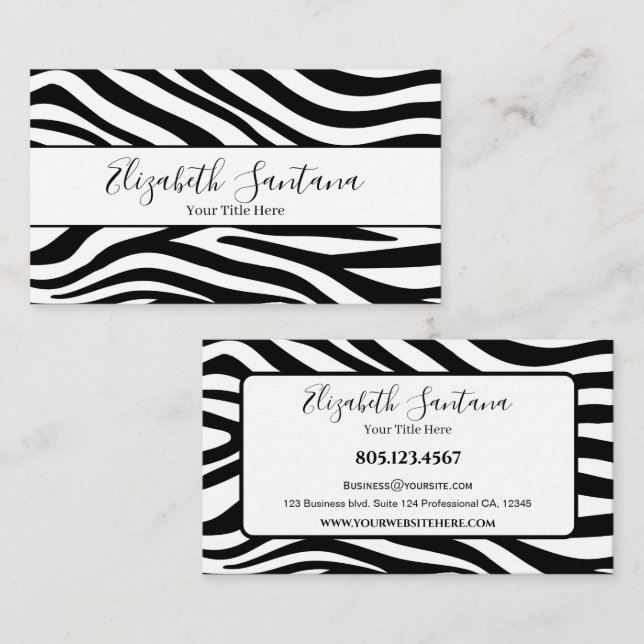 Bold Zebra Print Visitenkarte (Vorne/Hinten)