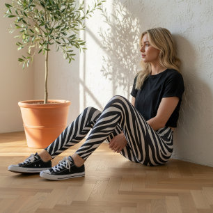 Bold Zebra Skin Pattern Black & White ID1151 Leggings