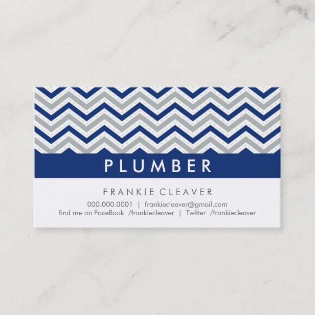 BOLD ZICKZACK BUSINESS CARD :: Moderne marineblaue Visitenkarte (Vorderseite)