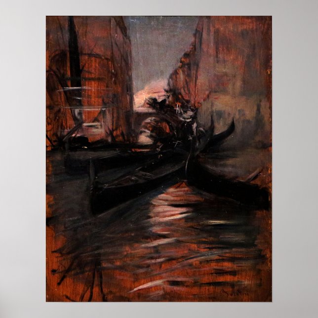 Boldini - In Venedig mit Gondeln Poster (Vorne)