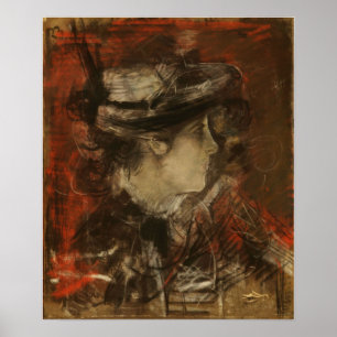 Boldini - Kopf einer Frau vor rotem Hintergrund Poster