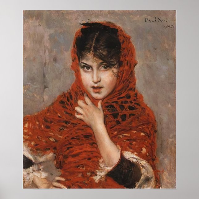 Boldini - Mädchen mit rotem Schaf Poster (Vorne)