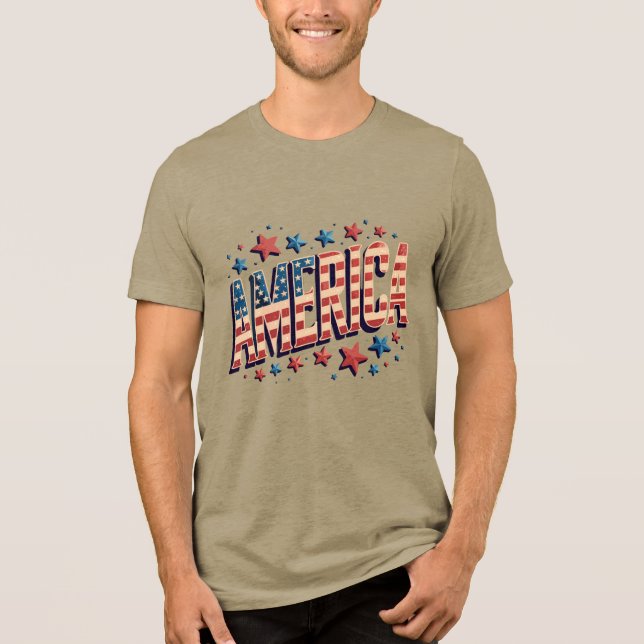 "Bolely America" - Vintage Patriotische Sternexplo Tri-Blend Shirt (Vorderseite)