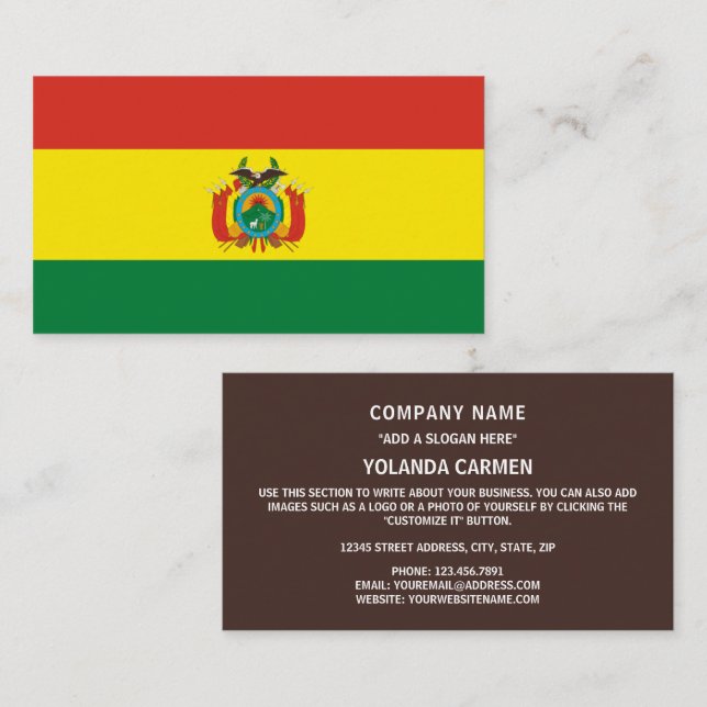 Bolivianische Flagge, Flagge Boliviens Visitenkarte (Vorne/Hinten)