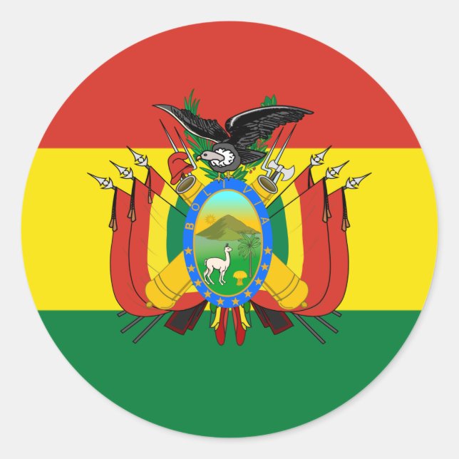 Bolivianische Flagge und Wappen, Flagge Boliviens Runder Aufkleber (Vorderseite)