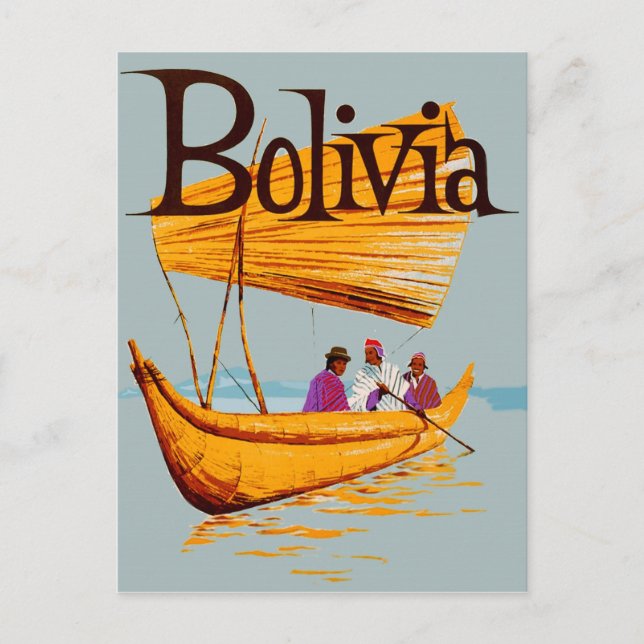 Bolivien, Fischer auf dem Boot, Jahrgang Postkarte (Vorderseite)