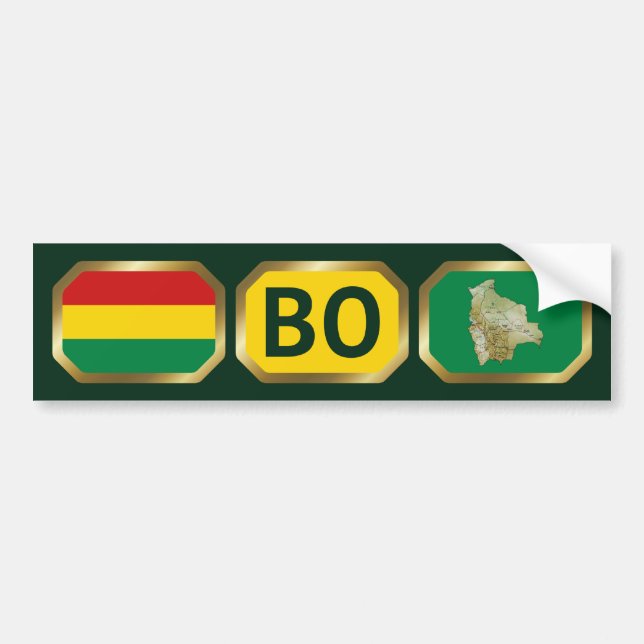 Bolivien Flag Map Code Autoaufkleber (Vorne)