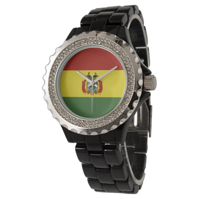 Bolivien-Flagge Armbanduhr (Schrägansicht)