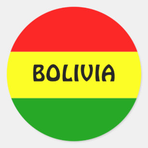 Bolivien-Flagge, beschriftet. Runder Aufkleber