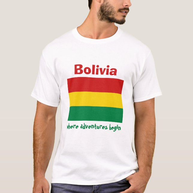 Bolivien-Flagge + Karte + Text-T - Shirt (Vorderseite)