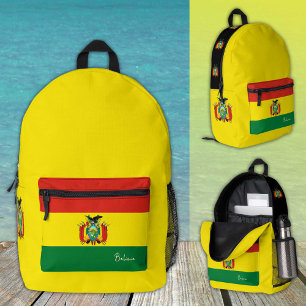 Bolivien, gelber Rucksack, bolivianische Flagge /p Bedruckter Rucksack