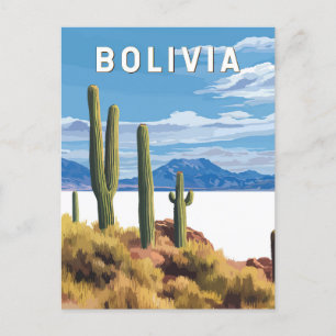 Bolivien Illustration Reise Kunst Vintage Postkarte
