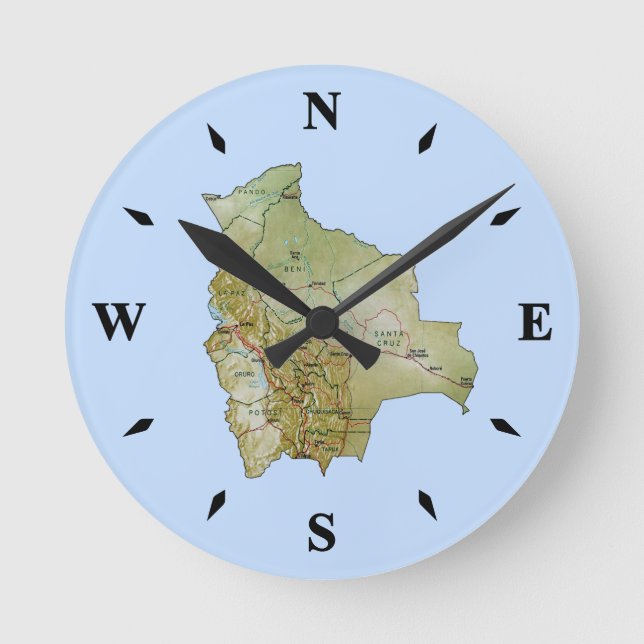 Bolivien Map Clock Runde Wanduhr (Vorderseite)