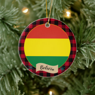 Bolivien, Roter Büffel kariert & Bolivianische Fla Keramik Ornament