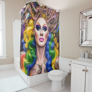 Bolly Glows Rainbow Drag Queen Artwork Design Duschvorhang