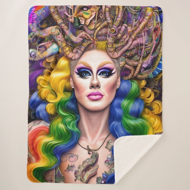 Bolly Glows Rainbow Drag Queen Artwork Design Sherpadecke (Vorderseite)