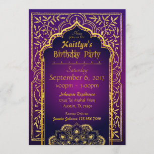 Bollywood Arabian Nights Birthday Invitation Card