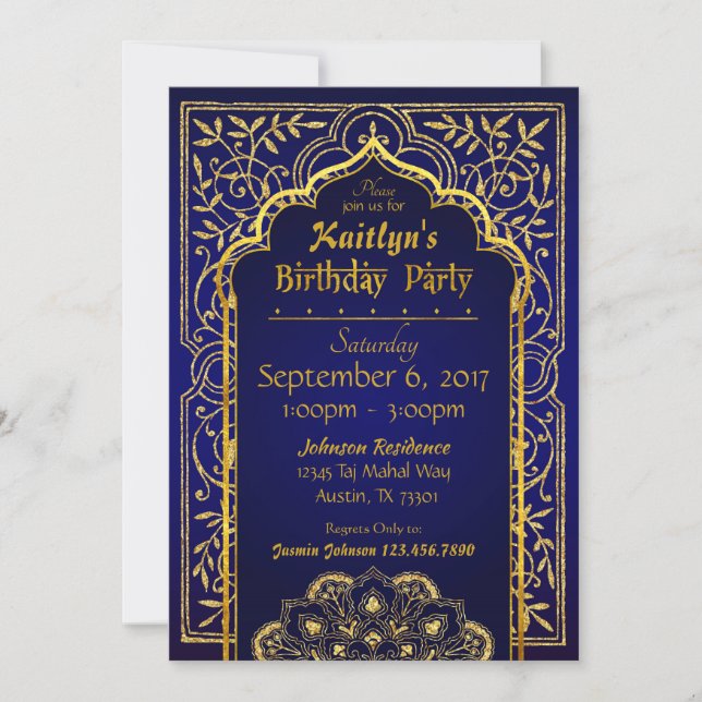 Bollywood Arabian Nights Birthday Invitation Card (Devant)