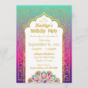 Bollywood Arabian Nights Birthday Invitation Card