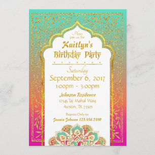 Bollywood Arabian Nights Birthday Invitation Card