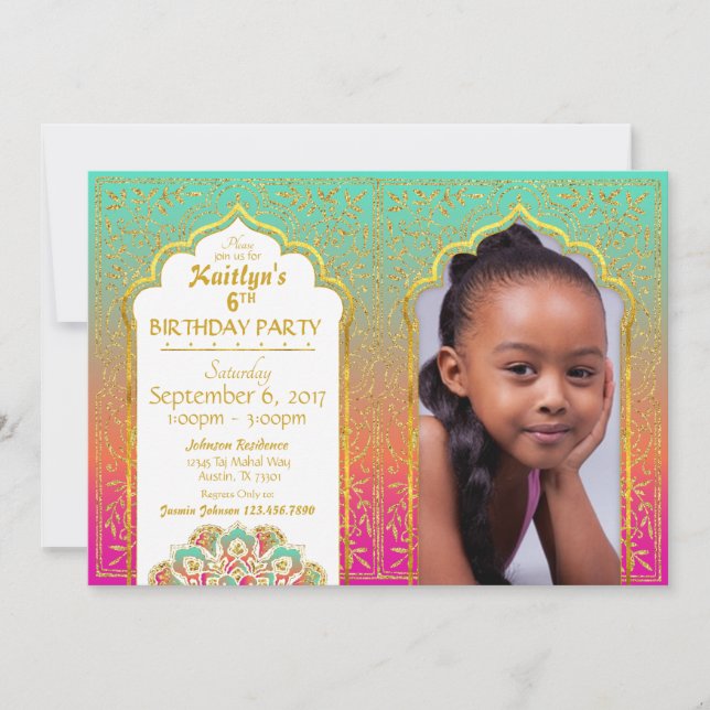 Bollywood Arabian Nights Birthday Invitation Card (Devant)