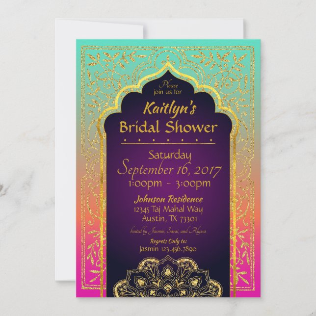 Bollywood Arabian Nights Bridal Dusche Einladung (Vorderseite)