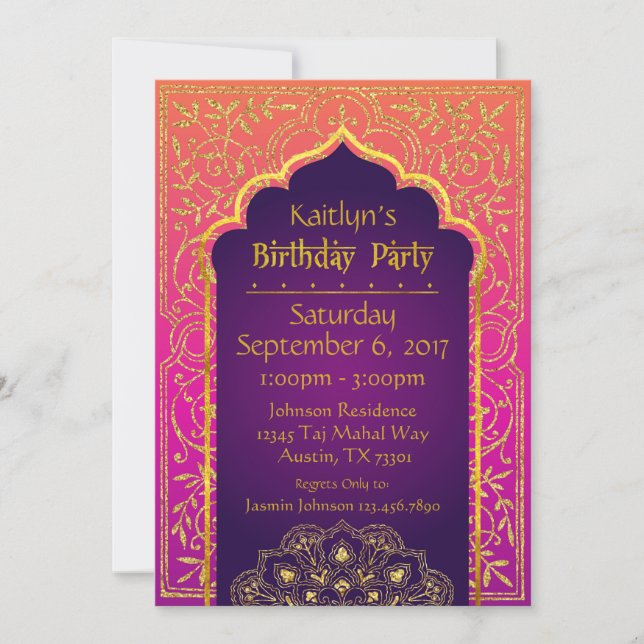 Bollywood Arabian Nights Invitation Card Anniversa (Devant)