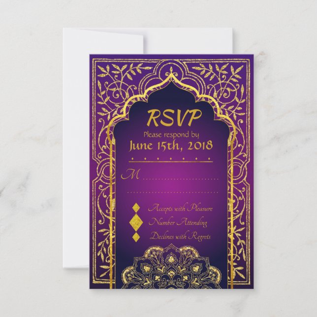 Bollywood Arabian Nights Mariage carte RSVP (Devant)