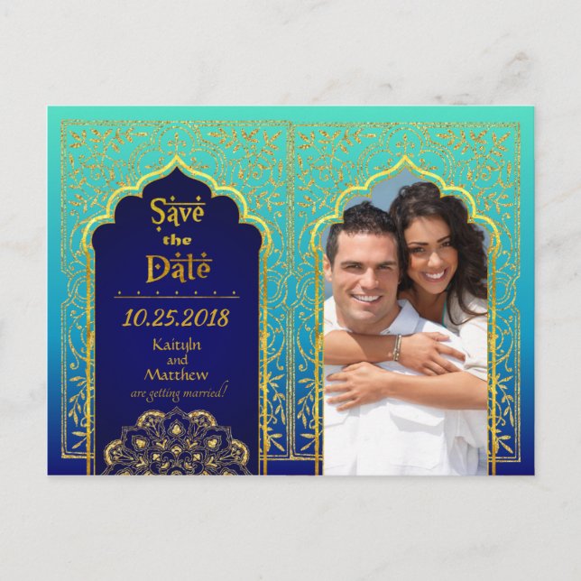 Bollywood Arabian Nights Save the Date Ankündigungspostkarte (Vorderseite)