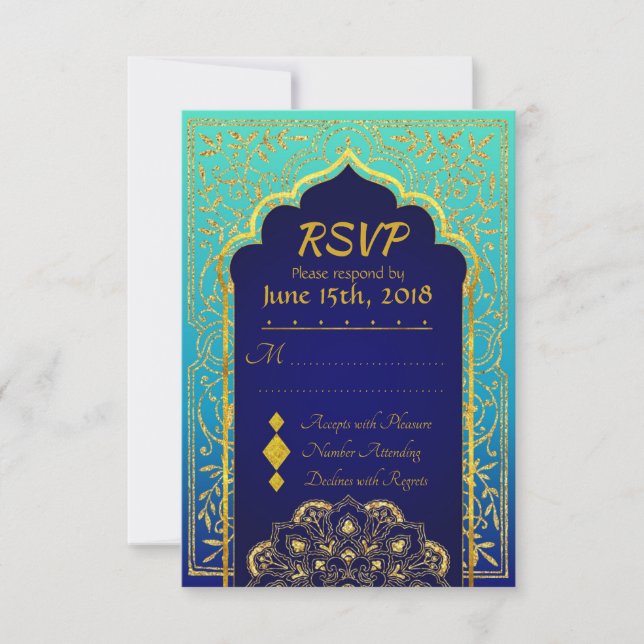 Bollywood Arabian Nights Wedding RSVP Card (Vorderseite)