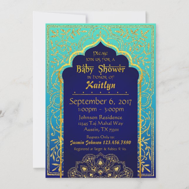 Bollywood arabische NachtBabyparty Einladung (Vorderseite)