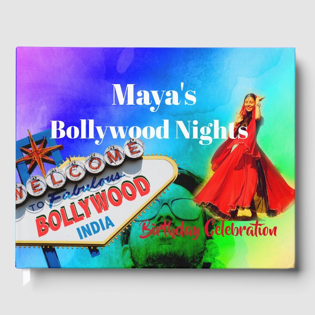 Bollywood Indian Birthday Hindu farbenfroh Modern Gästebuch (Vorderseite)